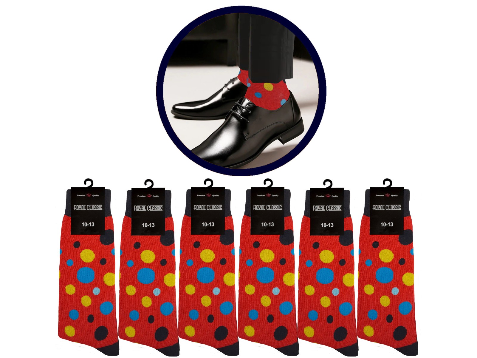 DRESS SOCKS RED BLACK POLKA DOTS COTTON SOCKS 10-13 TRUE TO SIZE