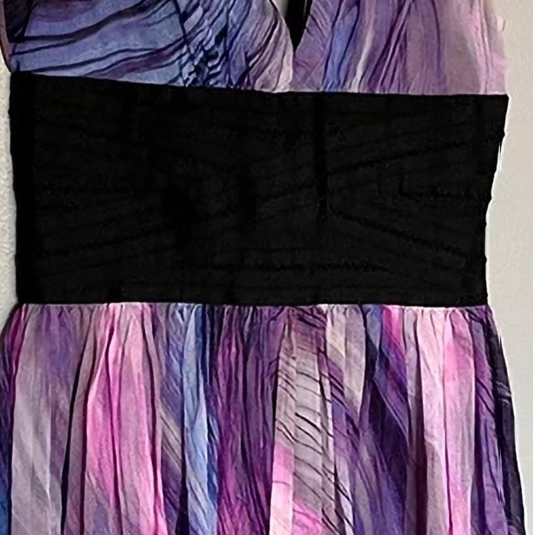 Elizabeth and James Purple/Pink/Black/Blue Abstract V-Neck Fit & Flare Dress 2