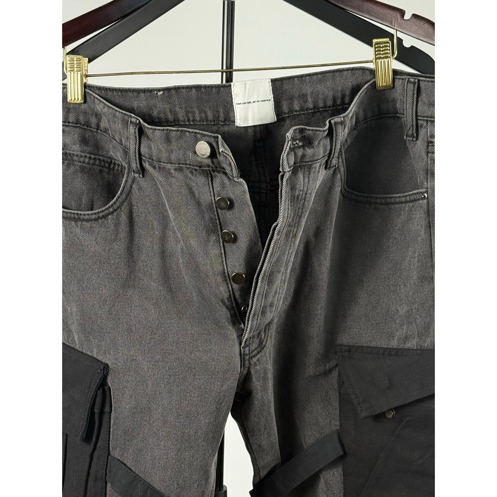 Kody Phillips MNML LA Utility Cargo Jeans Men’s Size 34 Deconstructed Gray Black