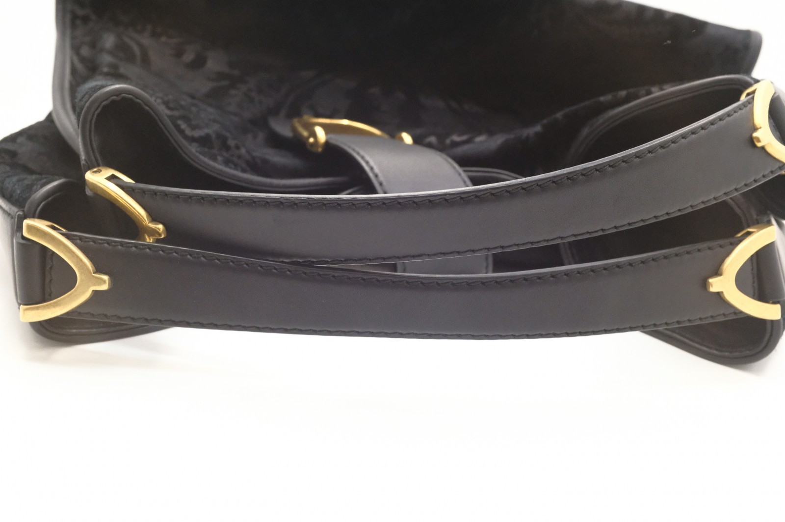 Authentic Gucci Soft Stirrup Tote Bag in Black Suede 296855