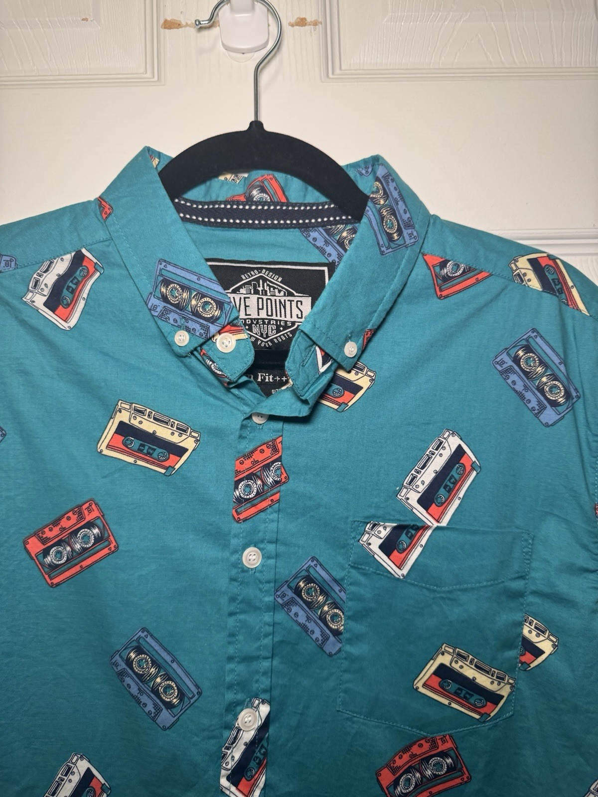 Five Points Industries Cassette Tape Print Shirt Men’s Medium Slim Fit Button Up