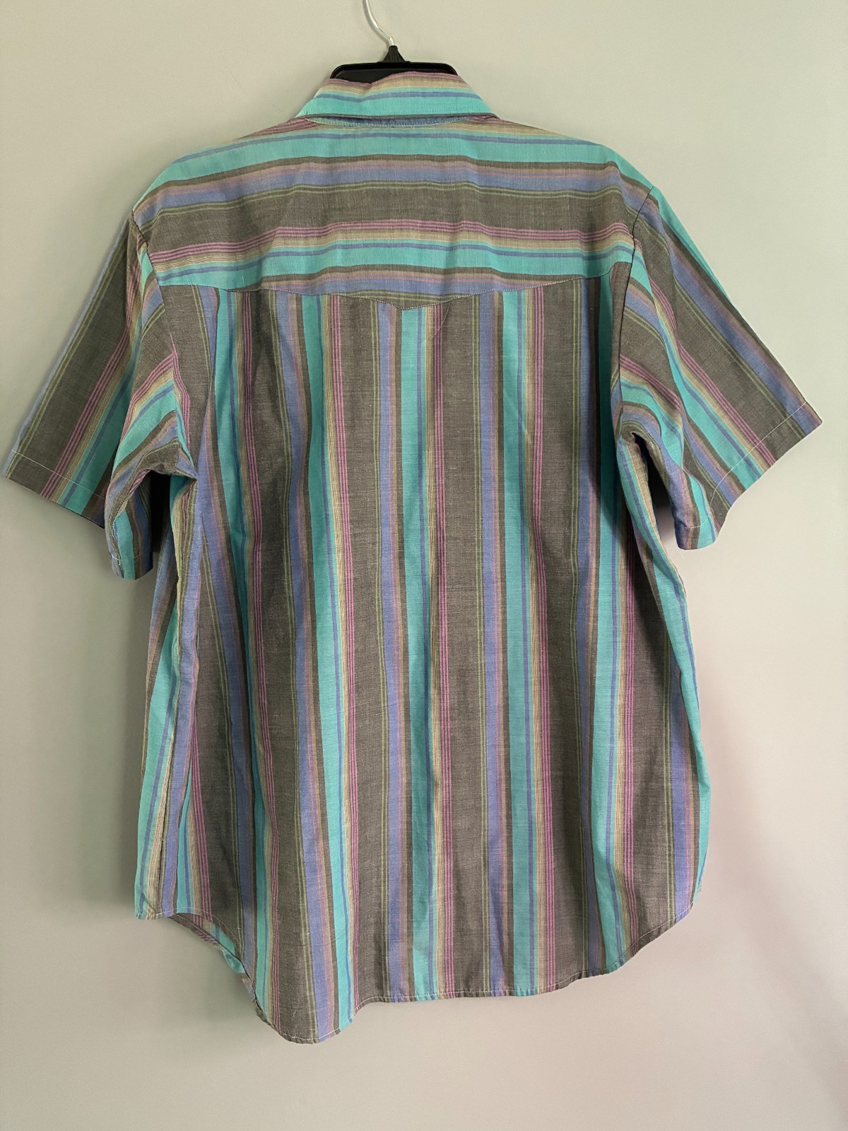 Plainsman Extra Long Tails Shirt Mens XL 17-17 1/2 Pearl Snap Stripe Western SS