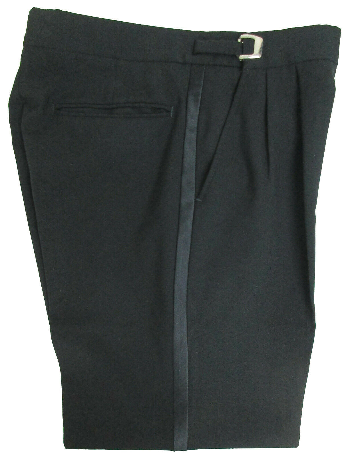 Men’s Black Tuxedo Pants 100% Worsted Wool Wedding Prom 30-32″ Adjustable Waist