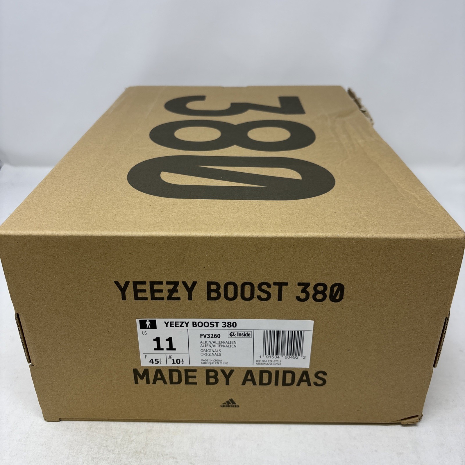 Adidas Yeezy Boost 380 ‘Alien’ Gray White Sneakers, Size 11 FV3260 BNIB
