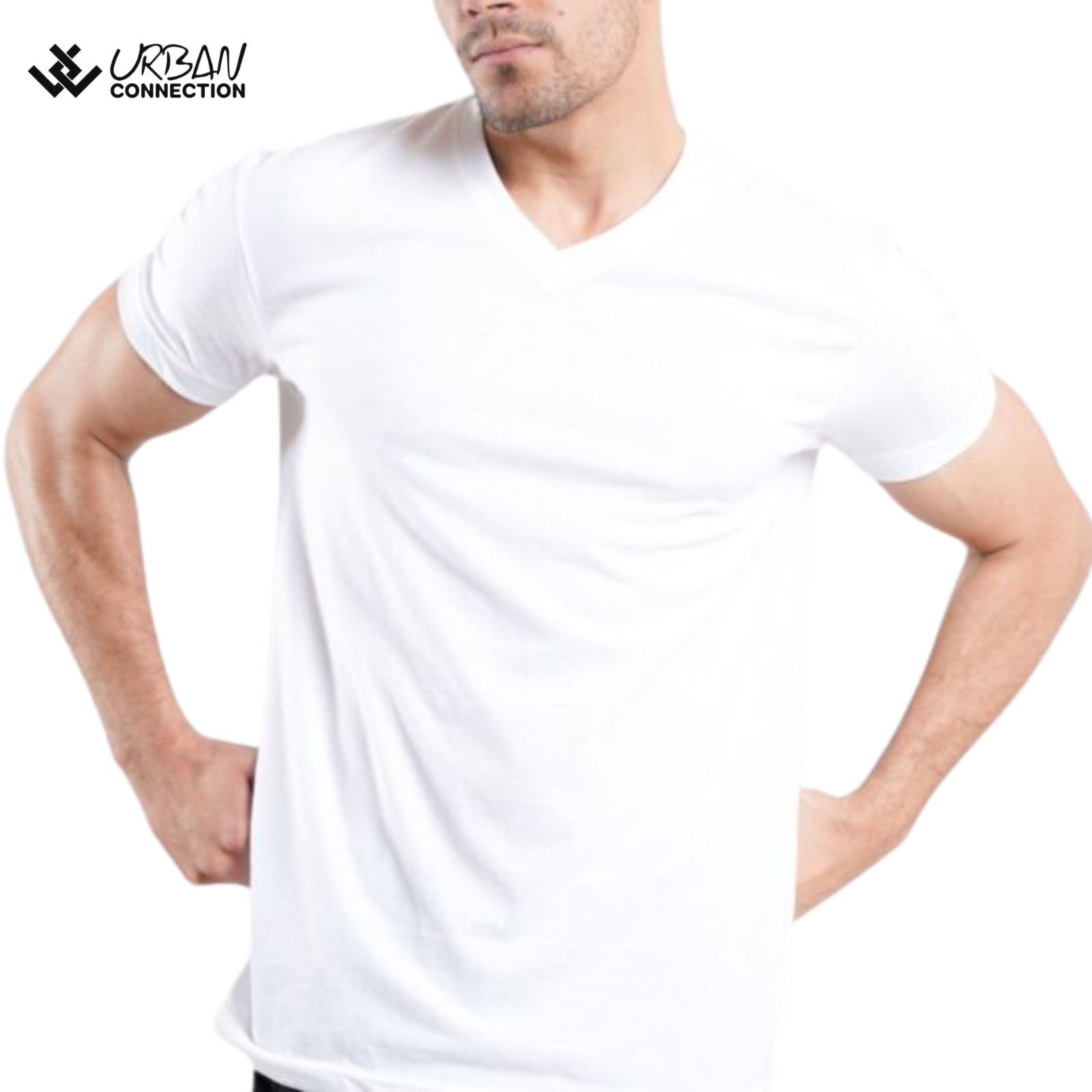 Men’s White V-Neck T-Shirt | Urban Connection | Small-6XL | Pack of 6 Shirts