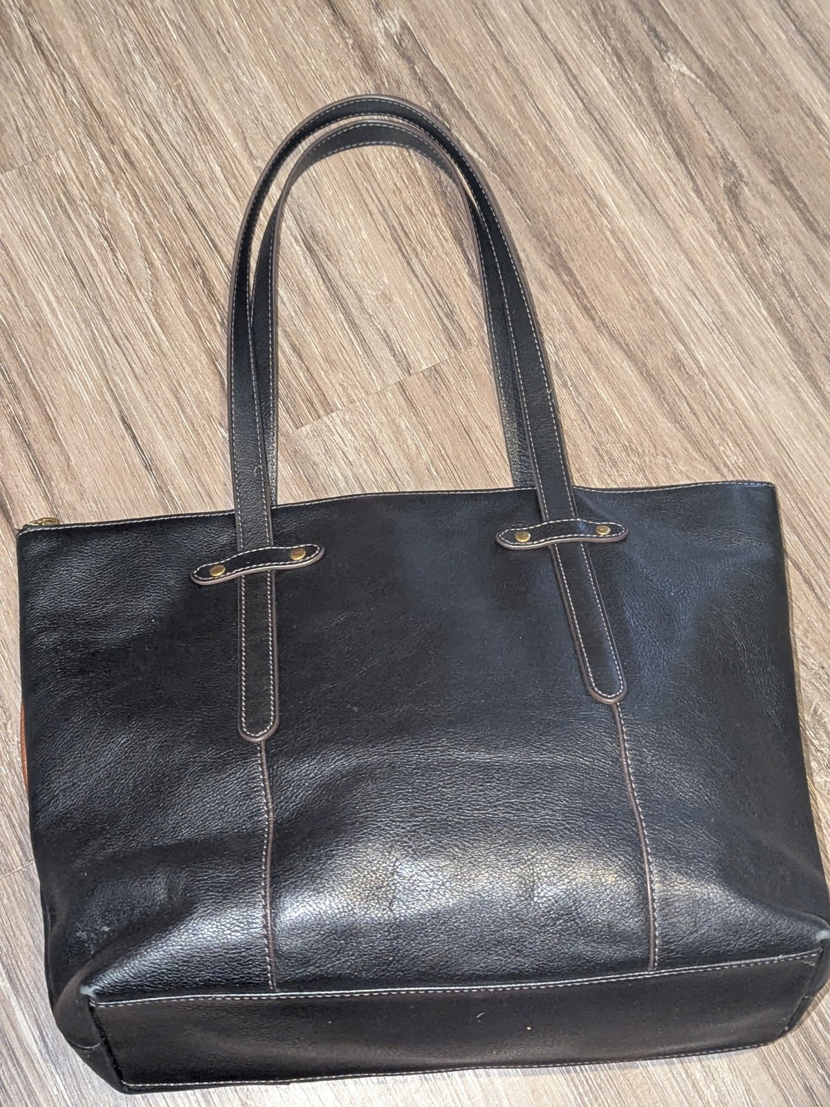 Fossil Felicity Black Leather Tote SHB1981001 Shoulder Bag Purse Brass Accents