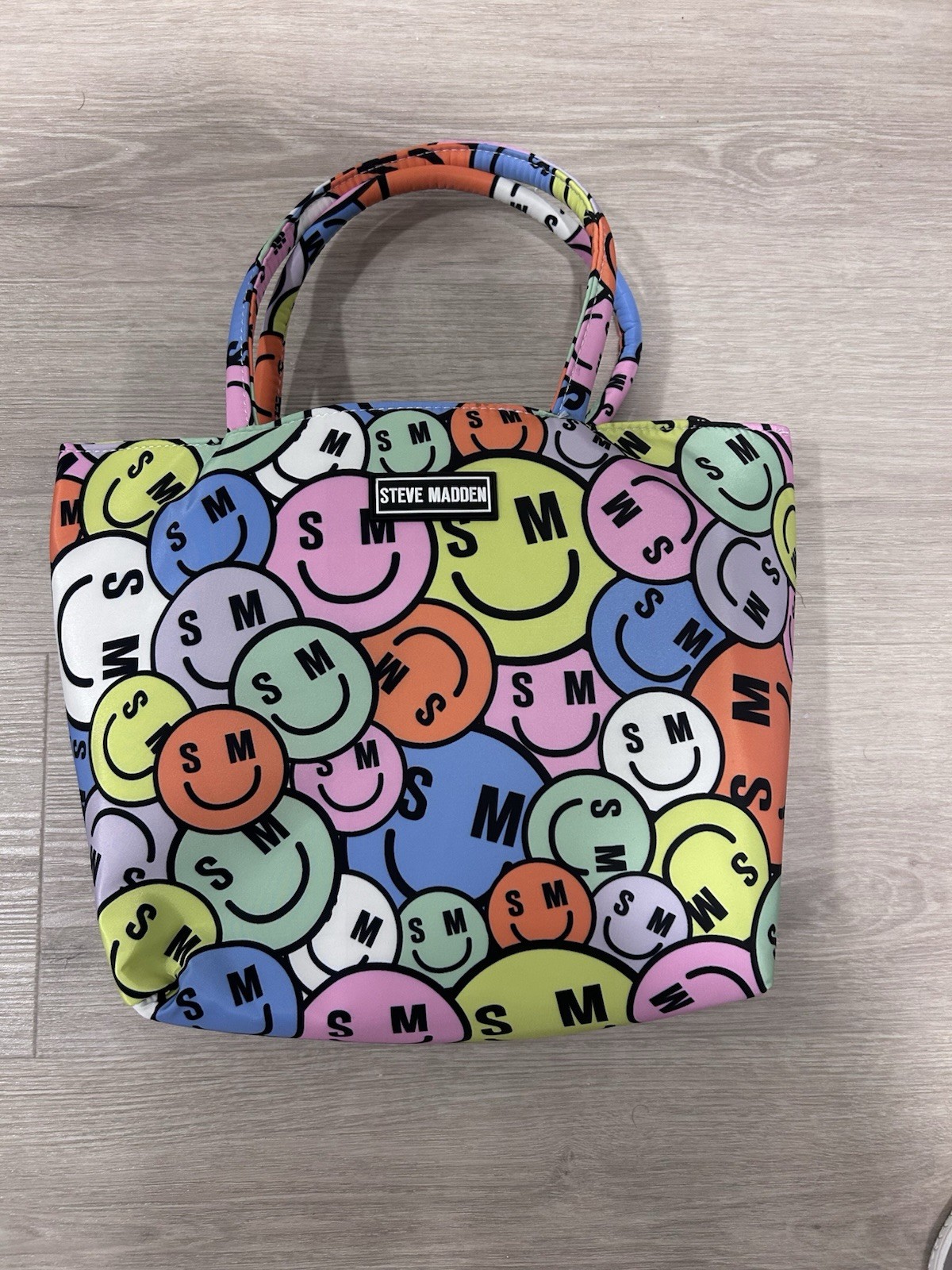Steve Madden Insulated Lunch Tote Multi-color Smiley Face Print Zip Closure