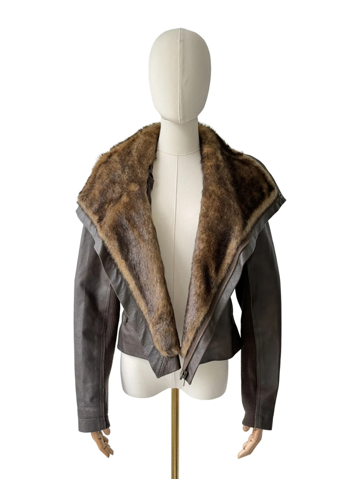 Morgan De Toi Vintage Real Leather Faux Fur Collar Biker Jacket Women’s Size S