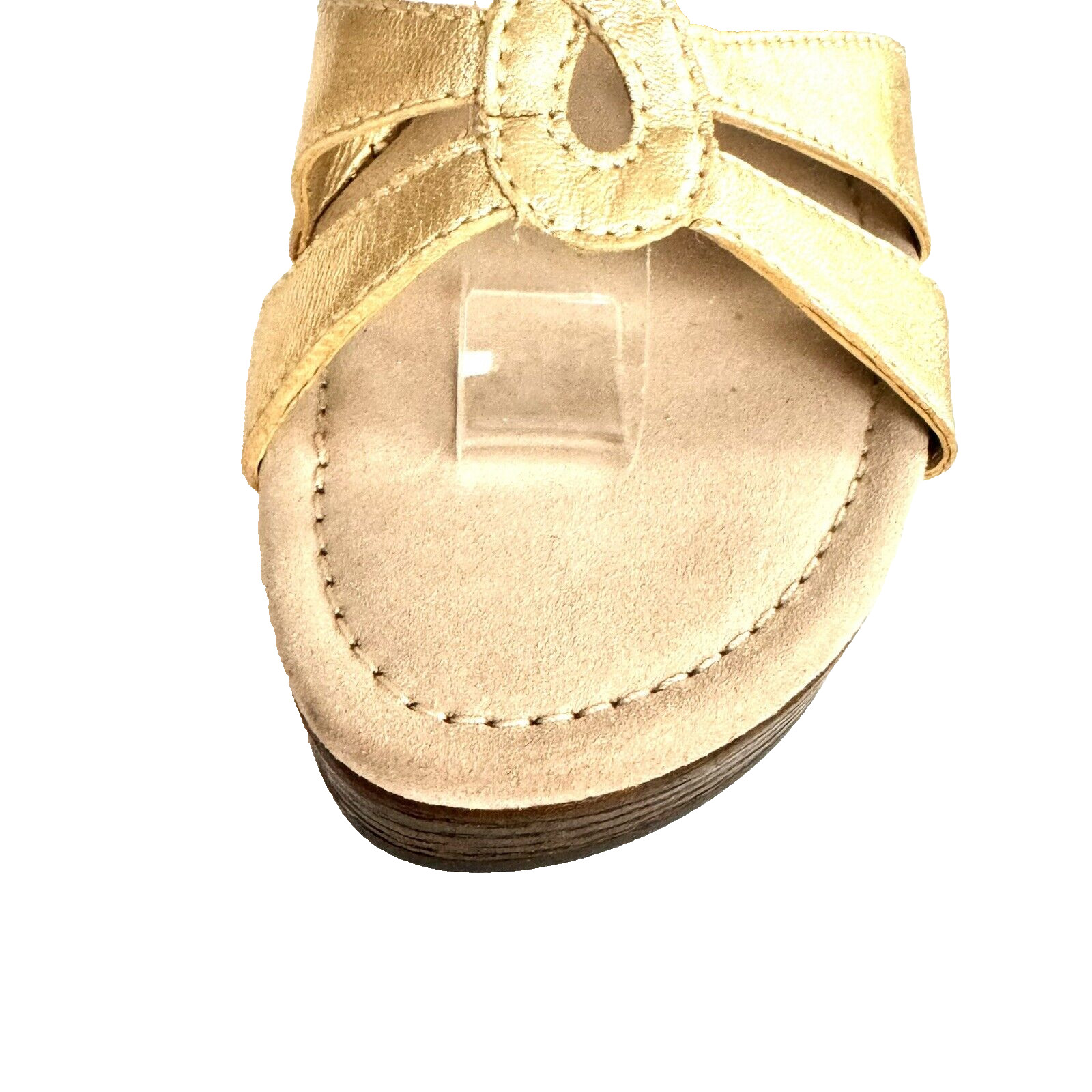 Gold Leather Aerosoles 9M Platform Wedge Comfort Sandals Slides NWOT