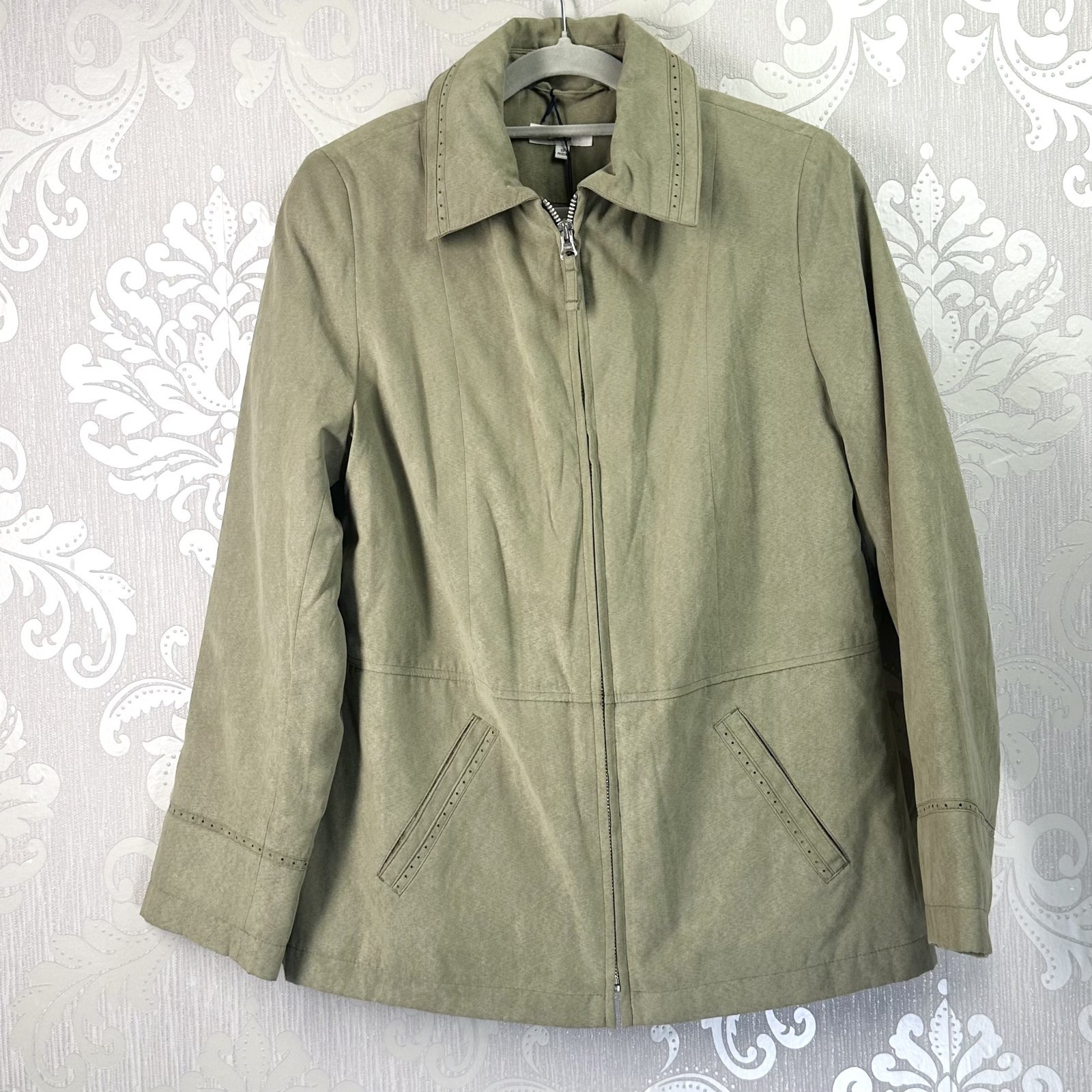 Debenhams Petite Collection Ladies Jacket Size 10 Light Olive Suede Effect