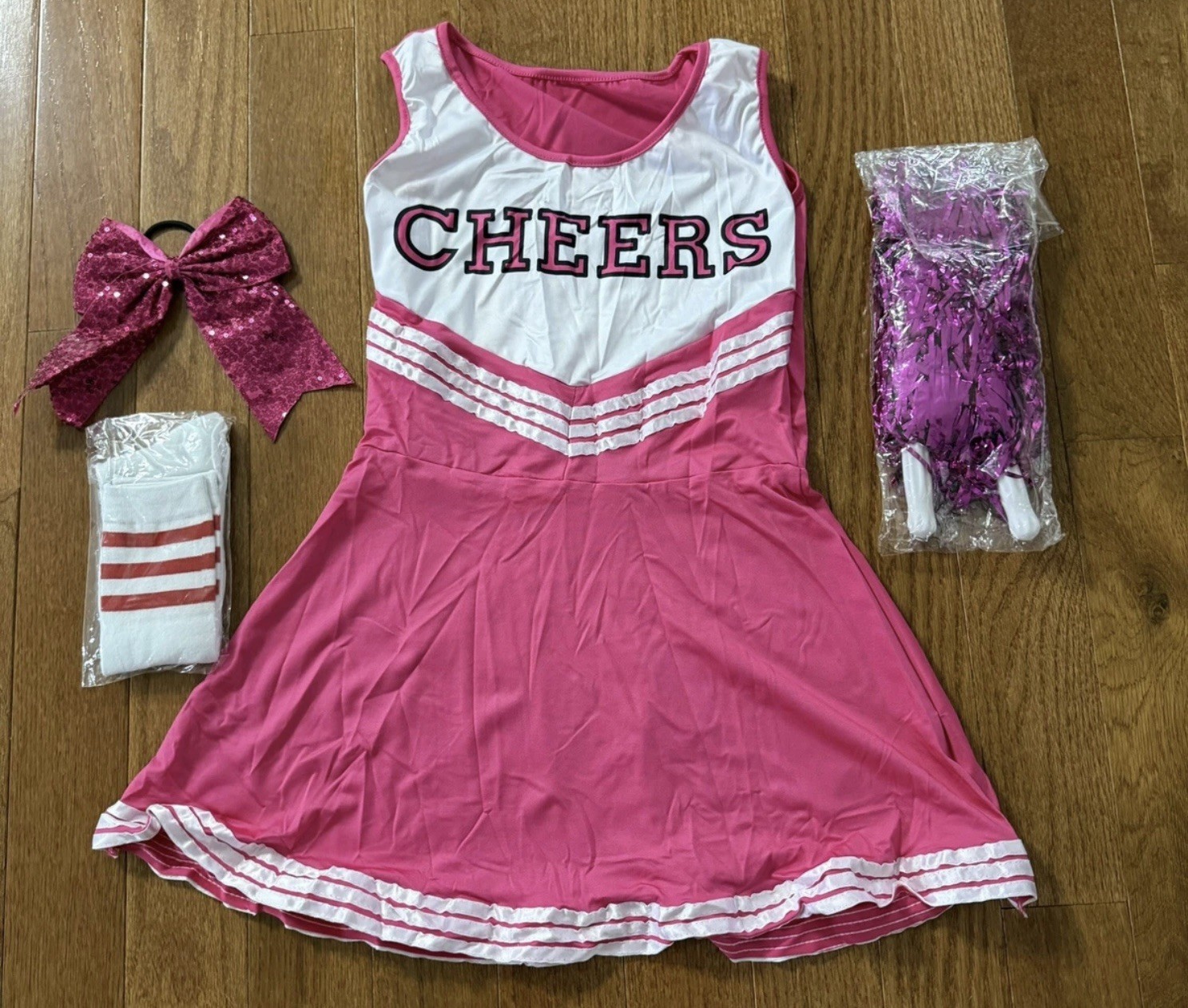 Girls Cheerleader Dress Set-Size Small-Dress, Socks, Bow, Pom-Poms NEW
