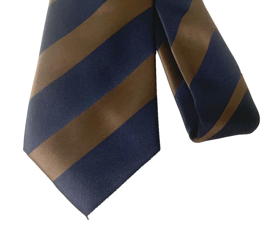 Puccini Men’s 58 in Microfiber Navy Blue Brown Diagonal Striped Classic Necktie