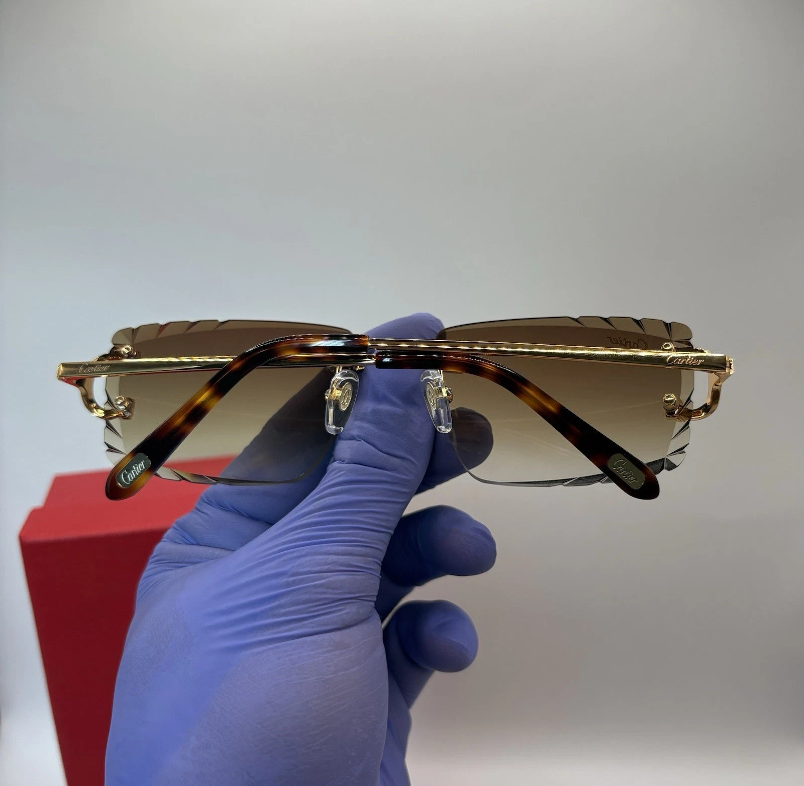 Cartier Big C Diamond Cut Frameless BROWN By a Lens Gold Frame