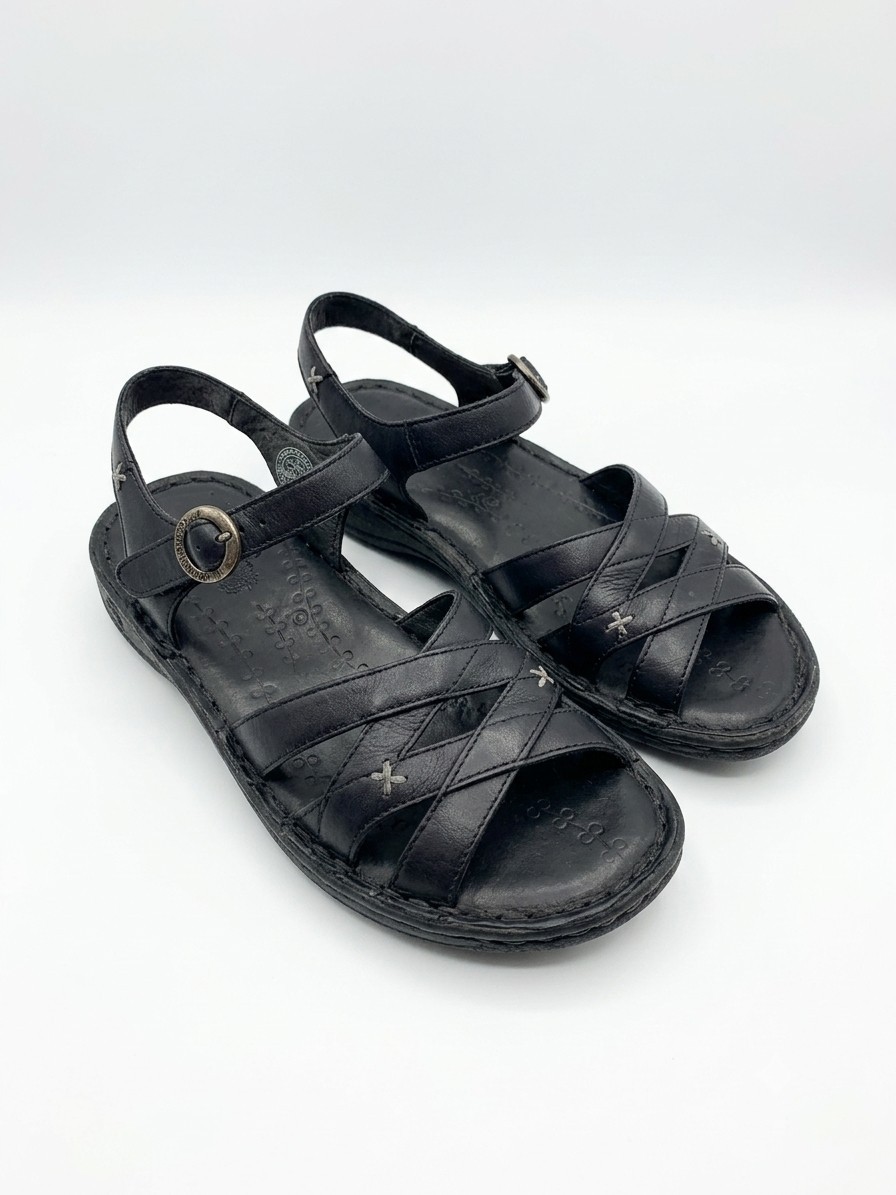 Keen Black Leather Strappy Travel Walking Sandals Ankle Strap Womens 7.5