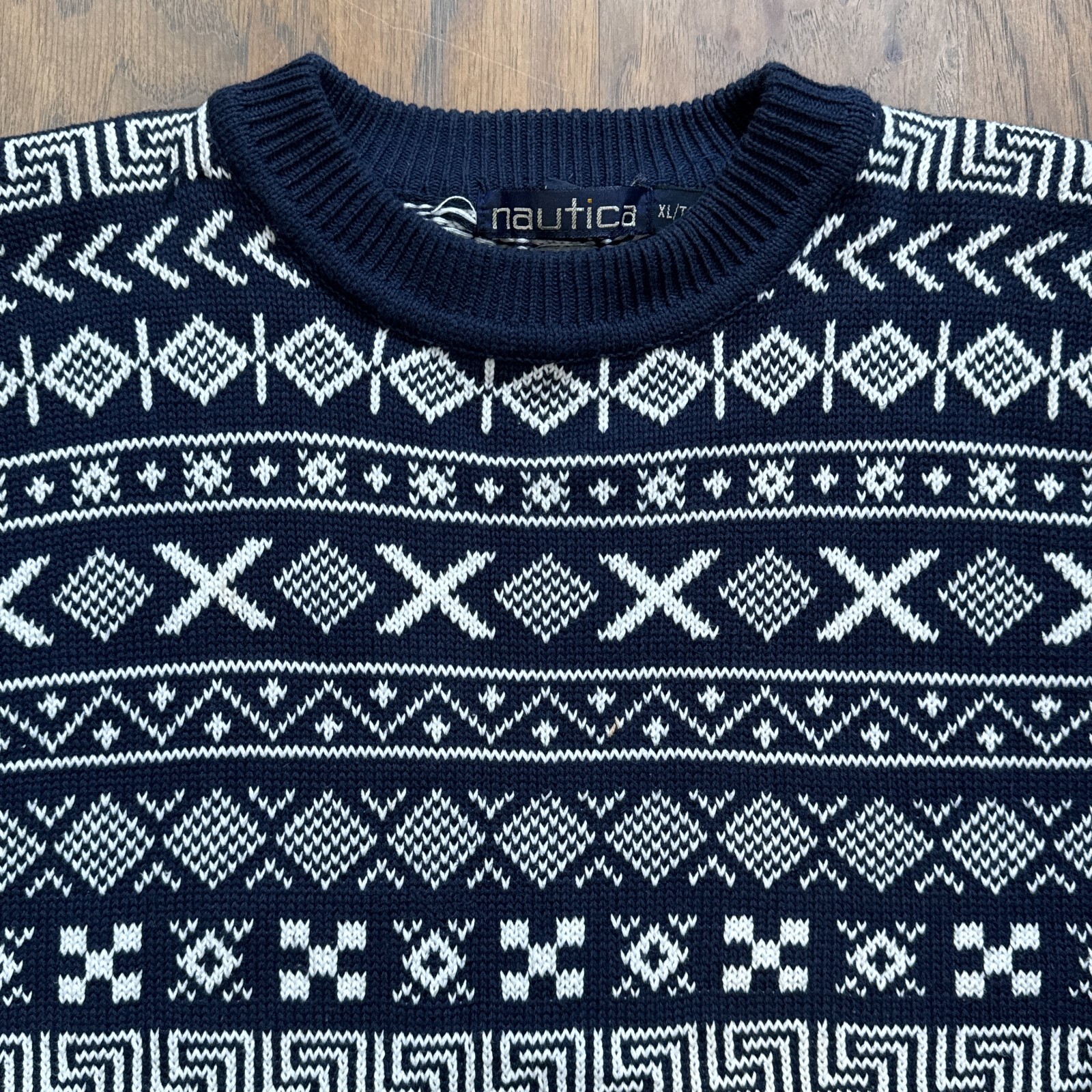 Vintage Nautica Sweater Mens XL Blue Fisherman Knit Navy Nautical Pullover 90s