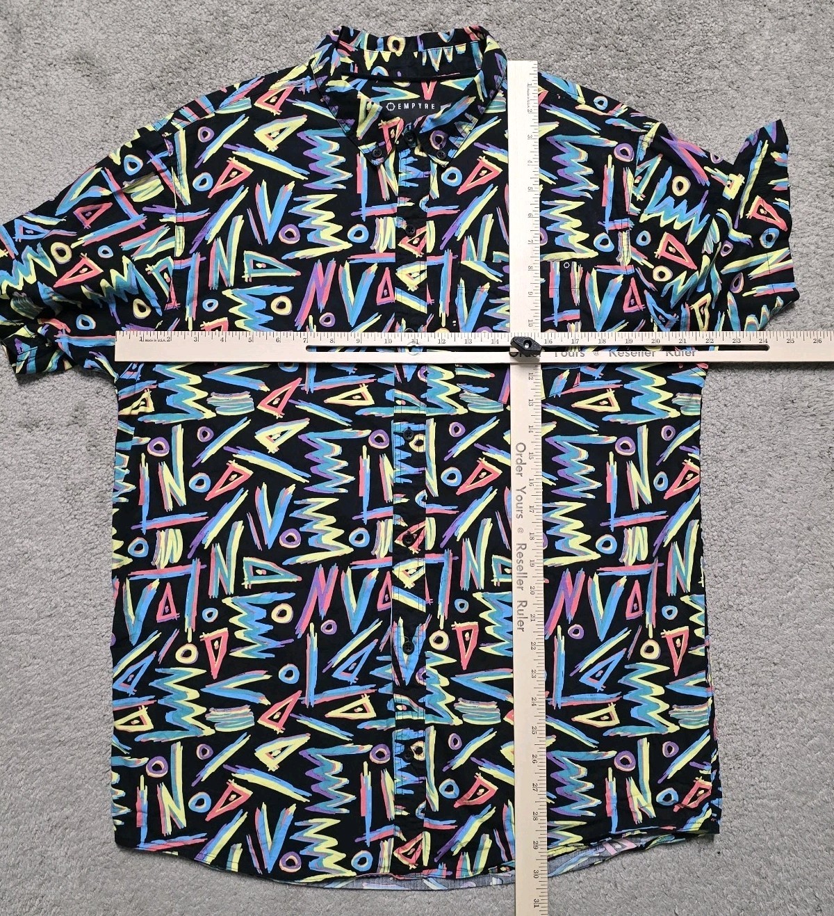 Empyre Geometric Abstract Button Up Shirt Mens Large Retro 90s Neon Skate Surf