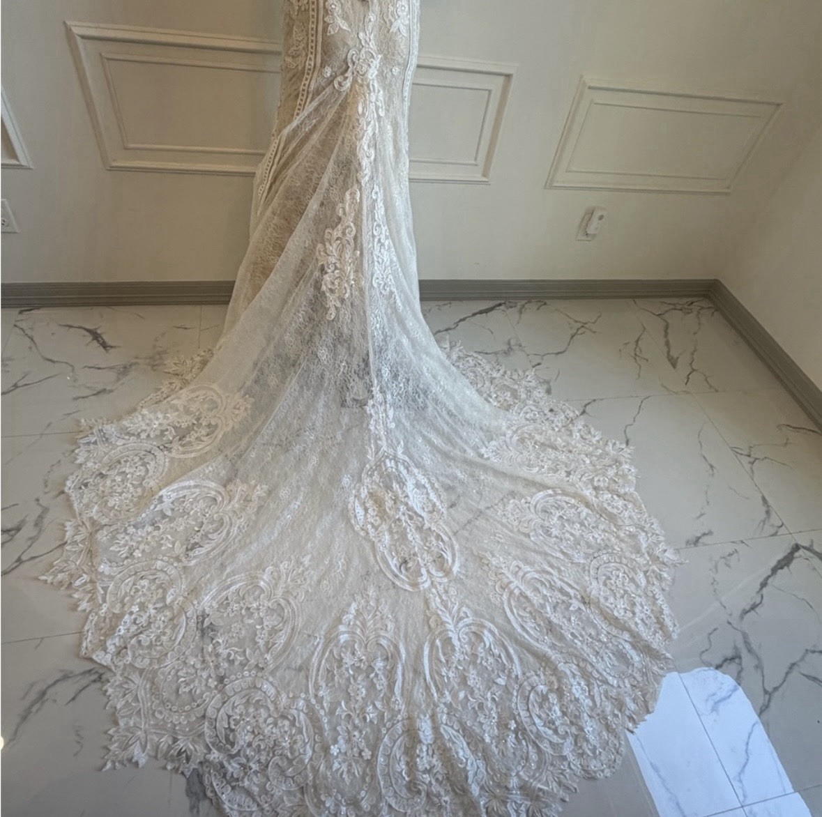 Martina Liana D3657 Size 6 Ivory Lace V-Neck Mermaid Fit & Flare Train