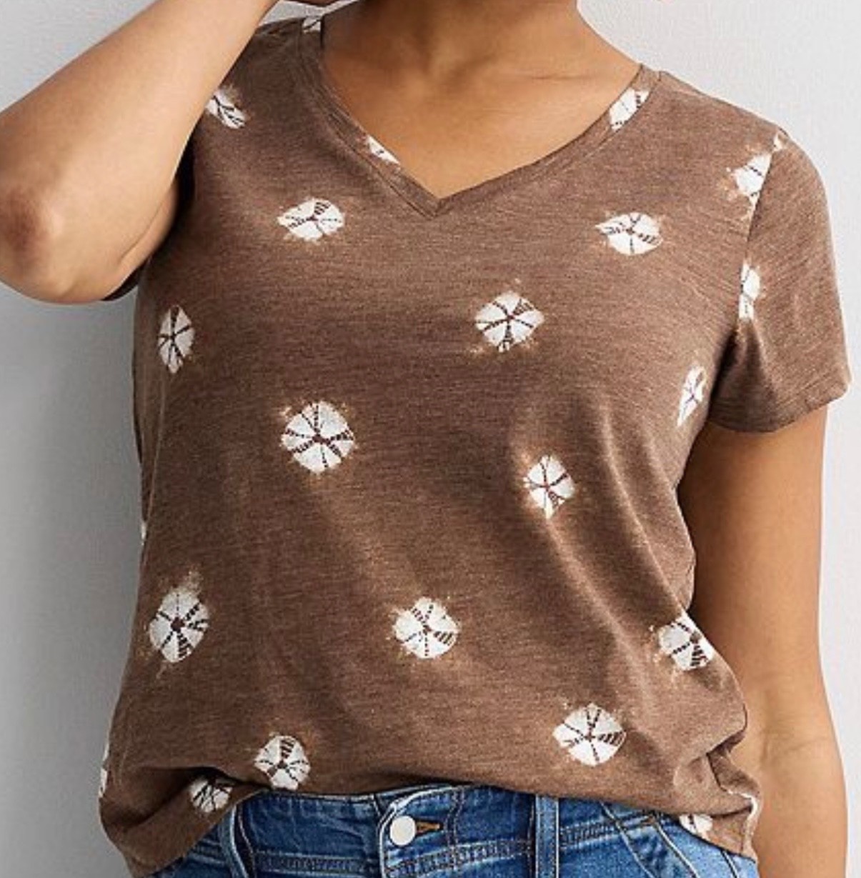 SONOMA Women’s V-Neck Tee Top Shirt Sz XL – Brown Dot Dye – New