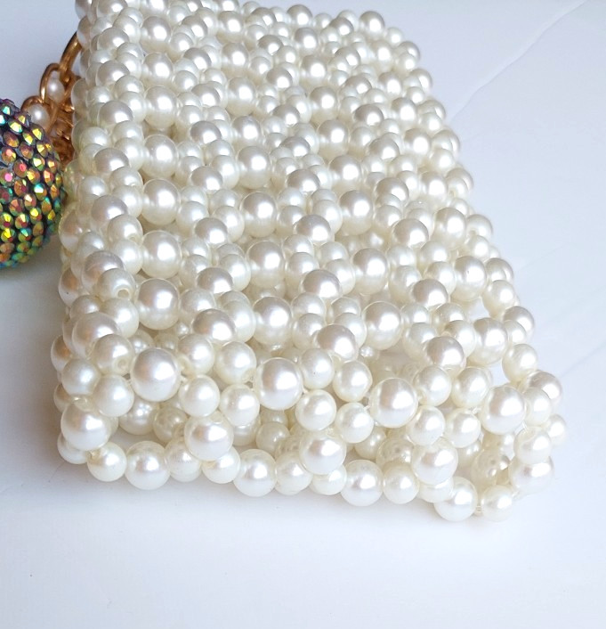 Handmade Pearl Beaded Cell Phone Bag with Gold Chain, Mobile Phone Bag Crossbody