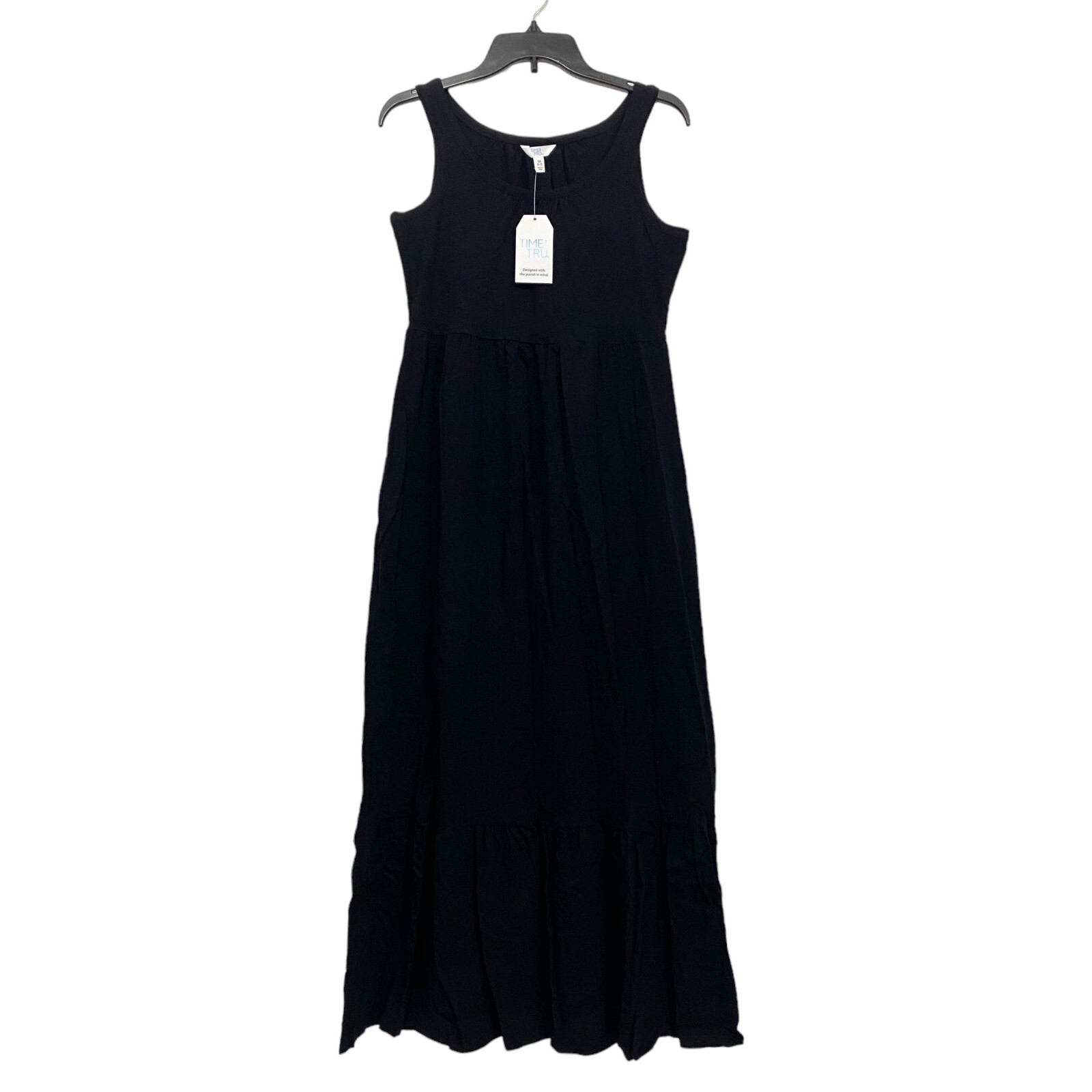 Time And Tru Womens Size XS 0-2 Tiered Knit Maxi Dress Black Soot
