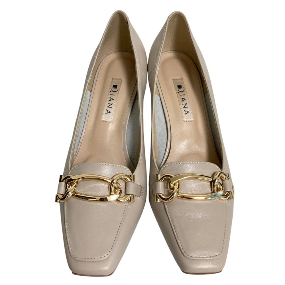 DIANA Leather Bit Square Toe Heel Pumps, Size 9.1″”, Greige Women USED