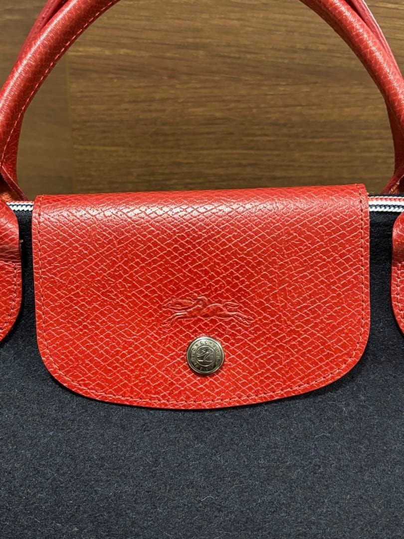 Longchamp Authentic Le Pliage Cocaldo Women 2WAY Tote Bag Rare Navy Red Used JPN