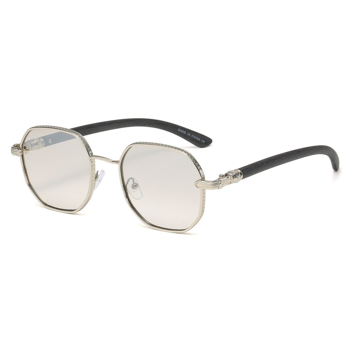Hip Hop Sunglasses Silver Frame Clear Tinted Lens Fashion Eyewear Party Outdoor