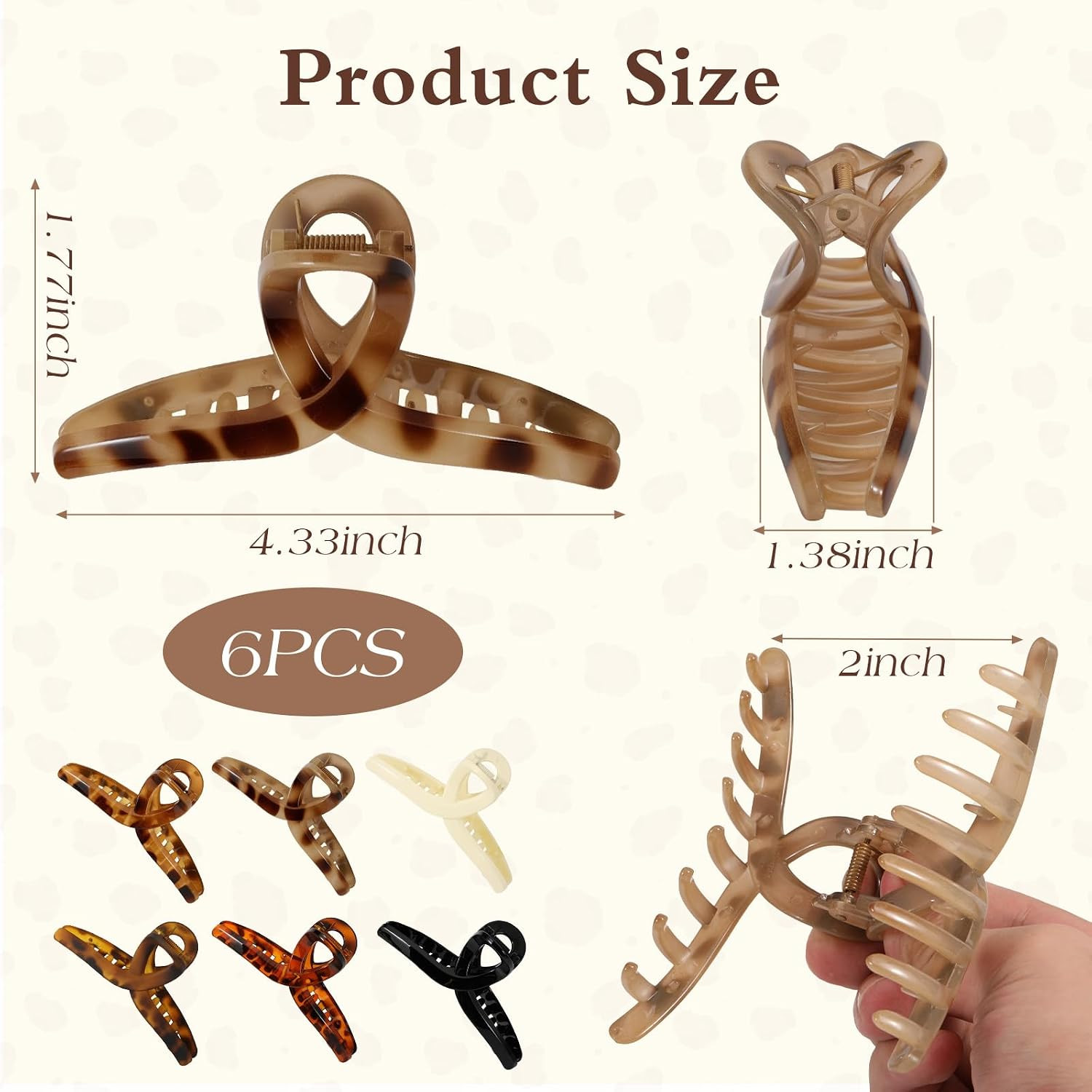 6 Pcs Medium Tortoise Shell Claw Clip – 4.3 Inch Hair Clips