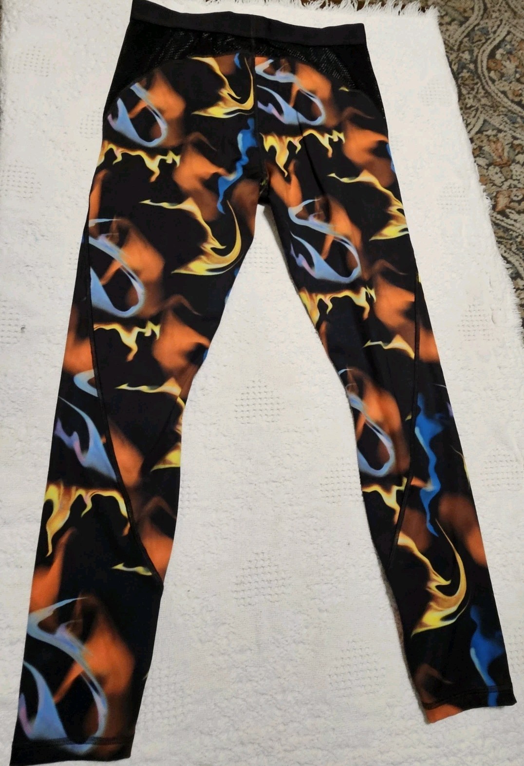 Savage X Fenty Flame Print Leggings Mesh Panel Activewear Multicolor No Tag