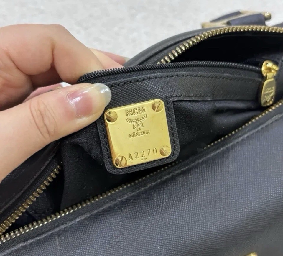 AUTHENTIC MCM Small Boston Bag Black Leather