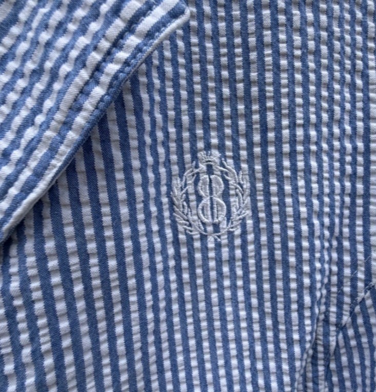 Blue White Stripe Seersucker Blazer Cotton Jacket preppy and Crisp L