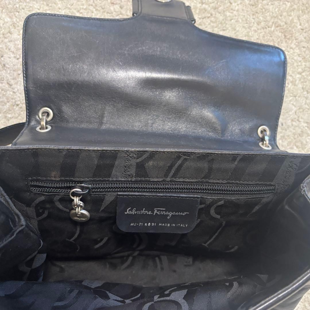 Authentic Ferragamo Black Leather Shoulder Bag 12.6in x 9.4in Slight Damage