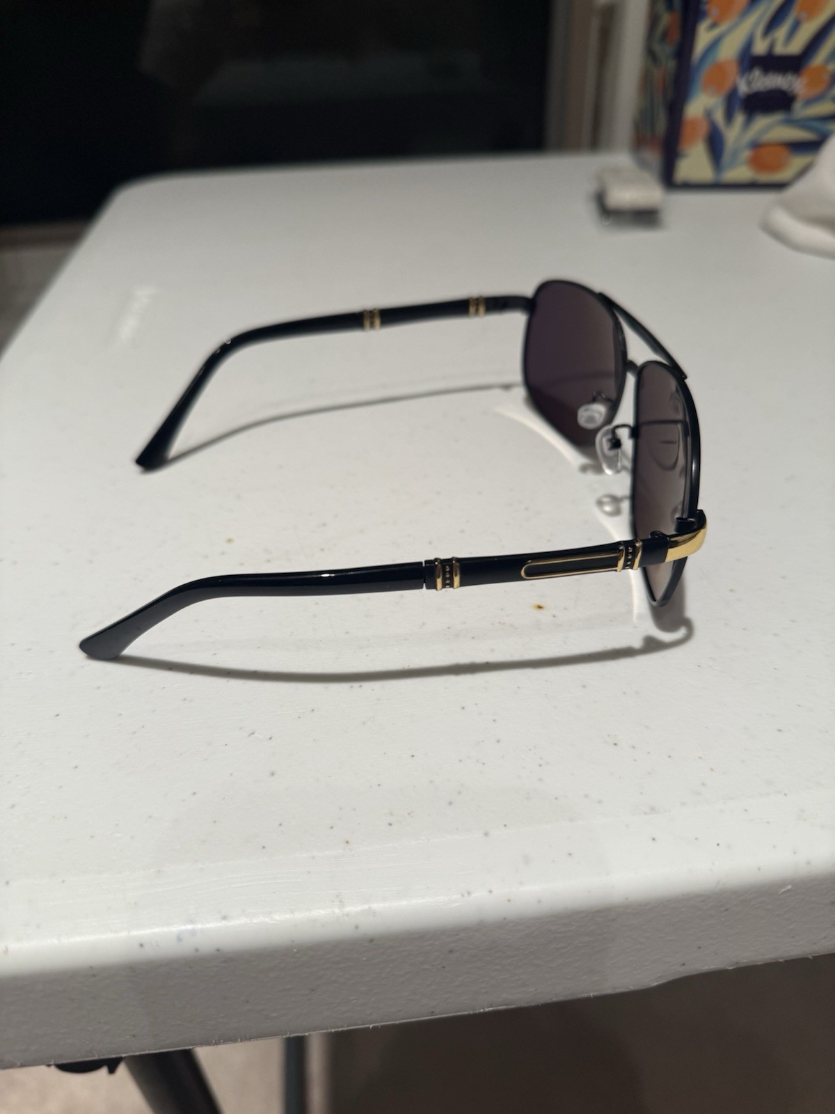 Black Gold Aviator Navigator Sunglasses Dark Lens Double Bridge Men’s