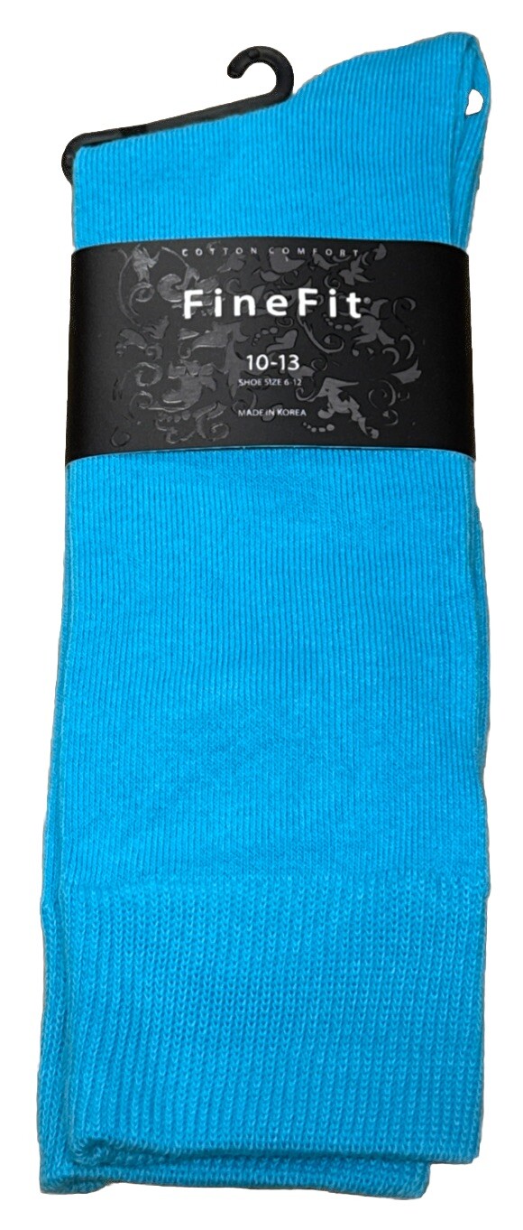 FineFit Cotton Comfort Sock Size 10-13 Turquoise Blue