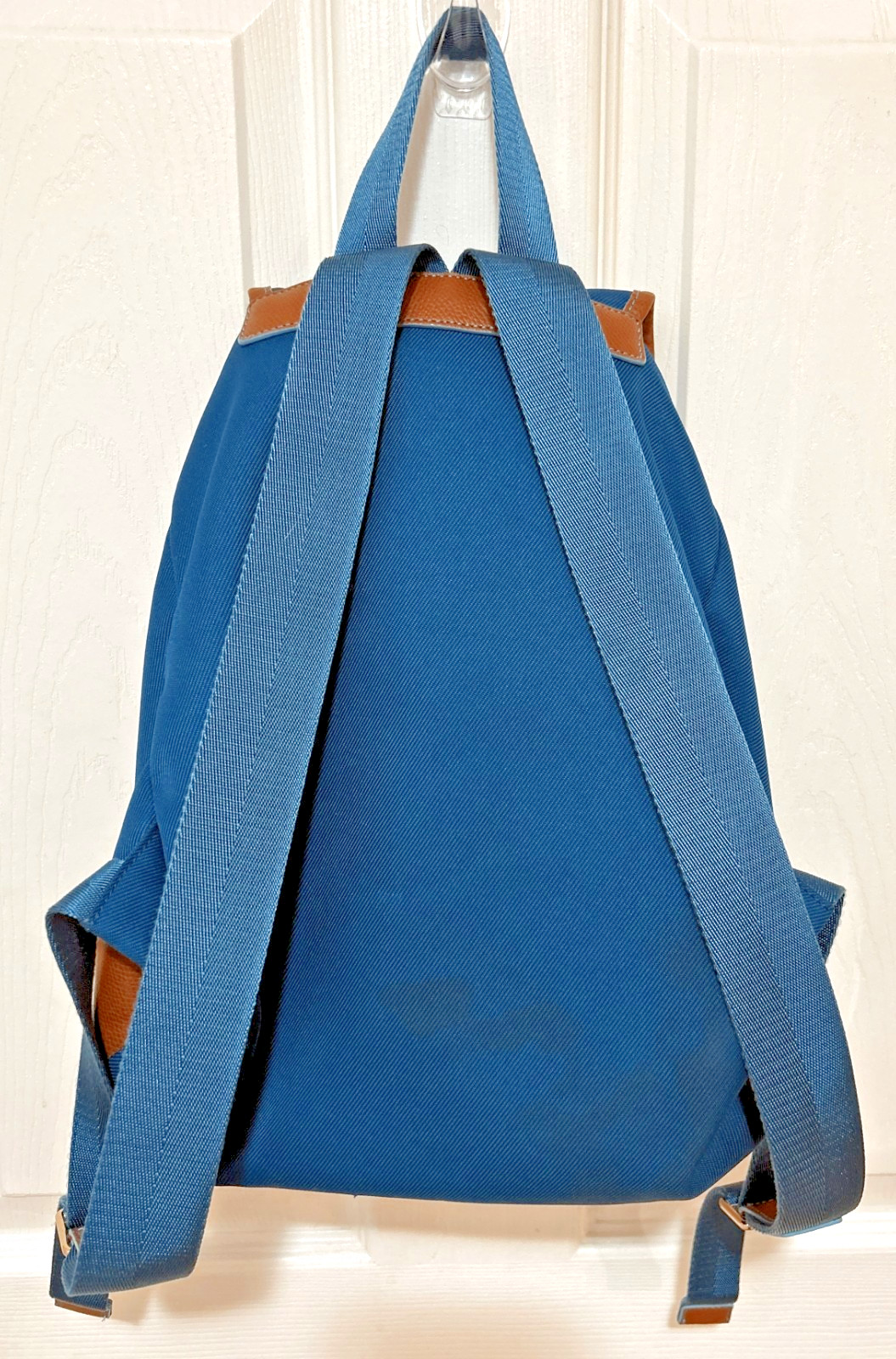 Coach Sawyer Backpack 37240 Canvas Nylon Leather Bright Mineral Blue Drawstring