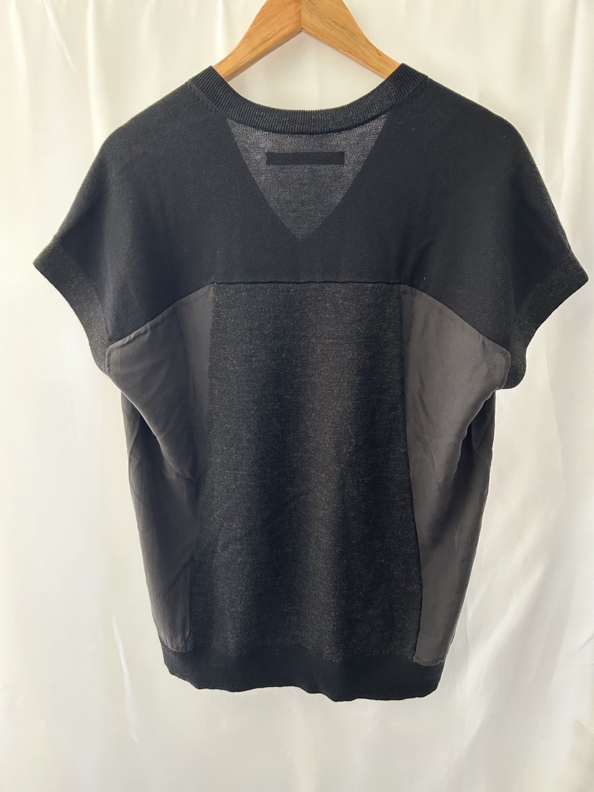 All Saints Calvo Charcoal Mixed Texture Dropped Sleeve Wool & Silk Top – Size 4