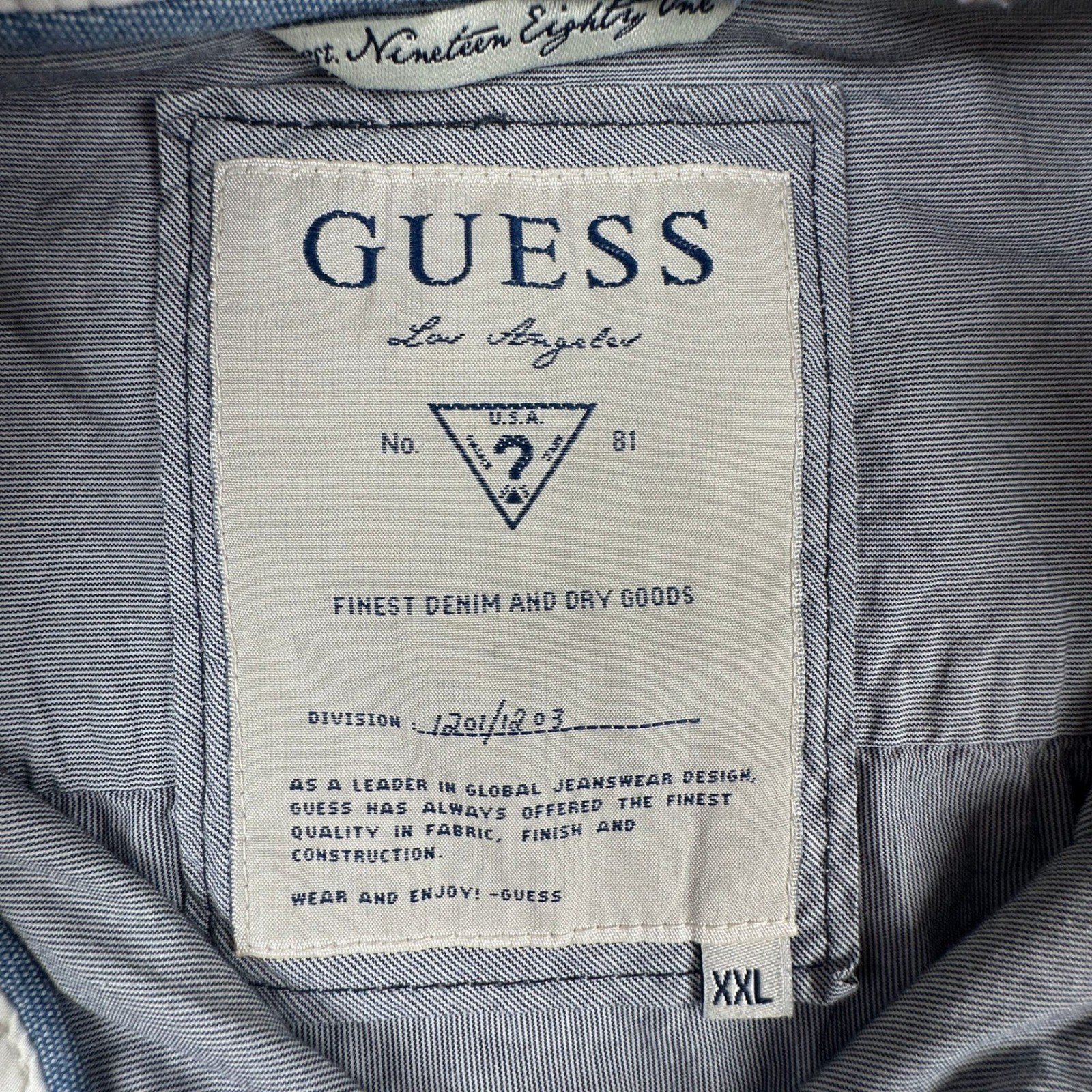 Guess Los Angeles Mens XXL Grey Pinstripe Military Button Down Shirt Epaulettes