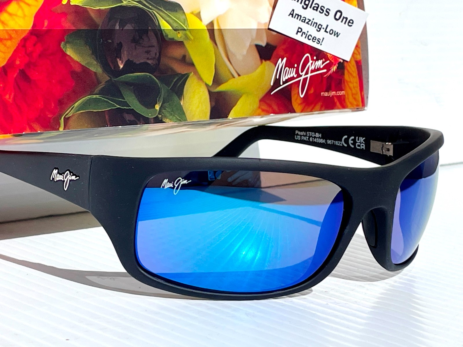 NEW Maui Jim PEAHI Matte Black Rubber POLARIZED Blue GLASS Lens Sunglass B202-2M