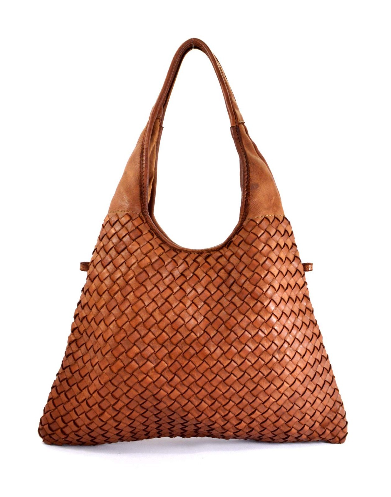 ITALIAN HAND-WOVEN VINTAGE-WASHED CALF LEATHER HOBO SHOULDER BAG – MADE IN ITALY