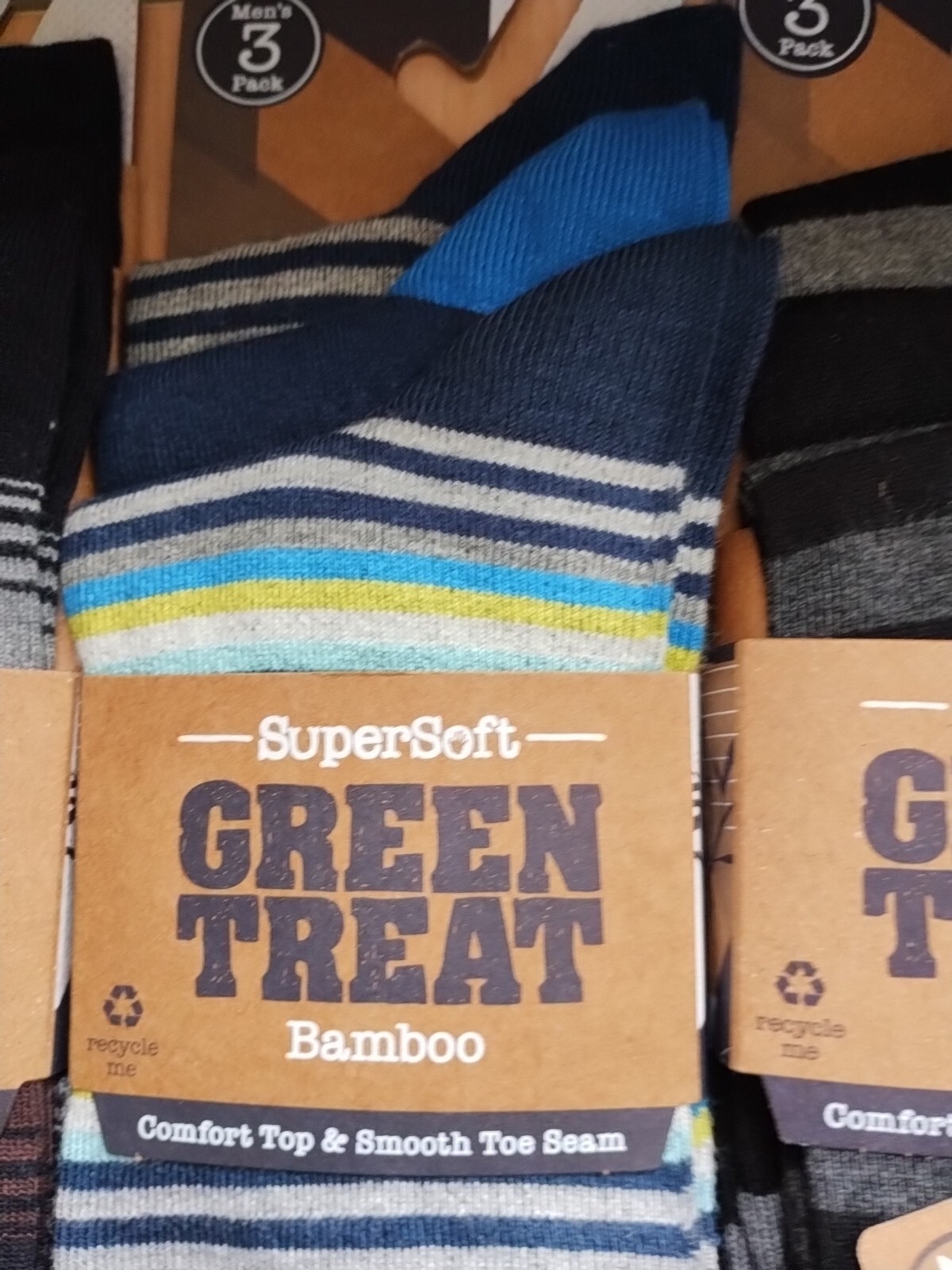 Green Treat Supersoft Bamboo Men’s Socks 3 Pairs UK 7-11