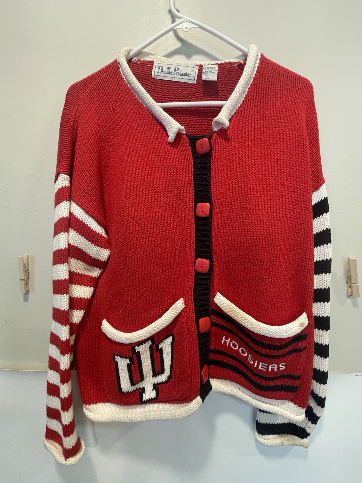 Very Old Vintage IU Indiana University Hong Kong Knitted Sweater Belle Pointe