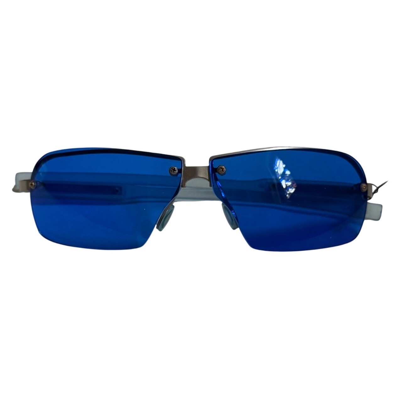 Vintage Y2K Rimless Blue Rectangle Sunglasses Gunmetal Cyber Futuristic Shades