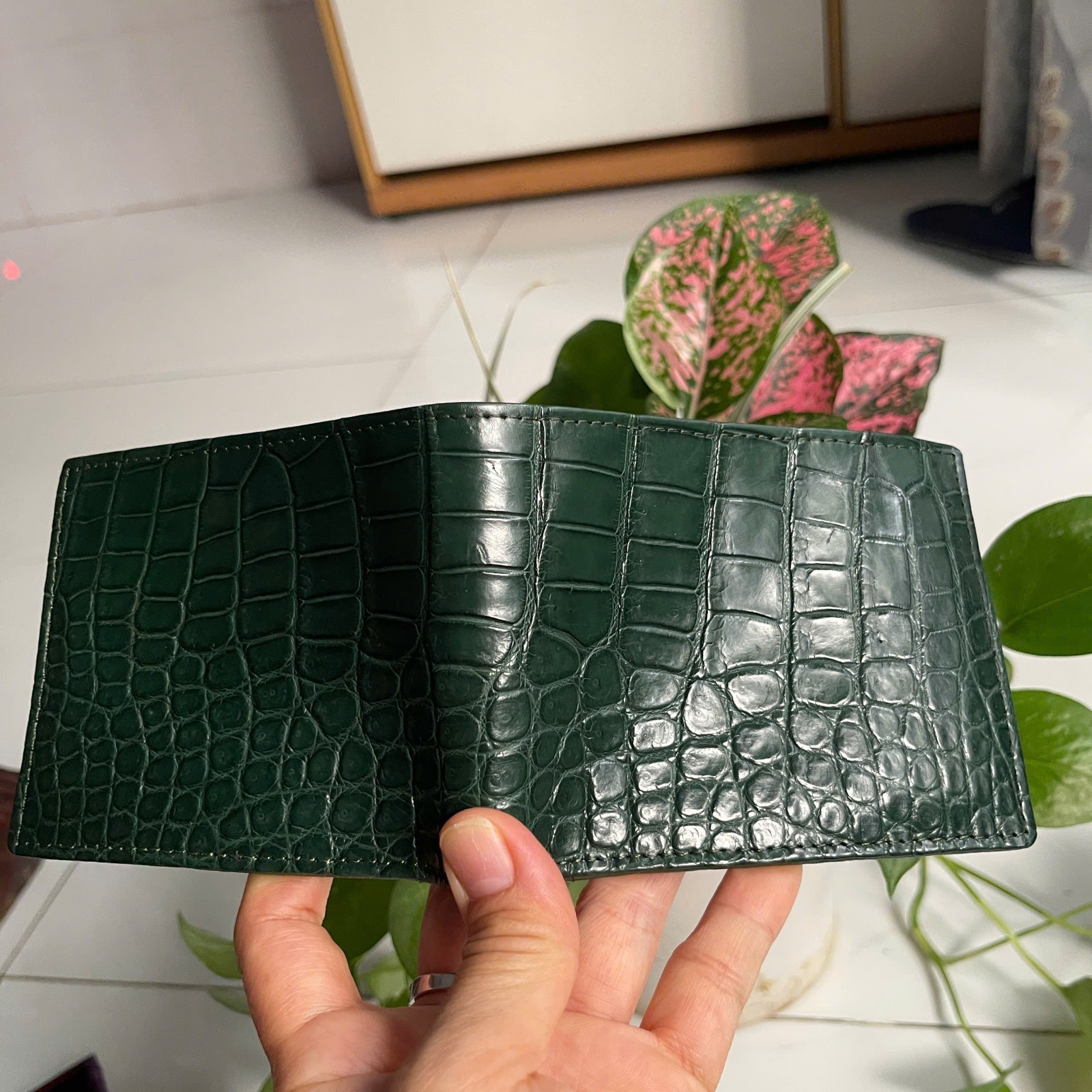 Green 100% Real Genuine EXOTIC Leather Skin Men’s Bifold Wallet,Cardholder