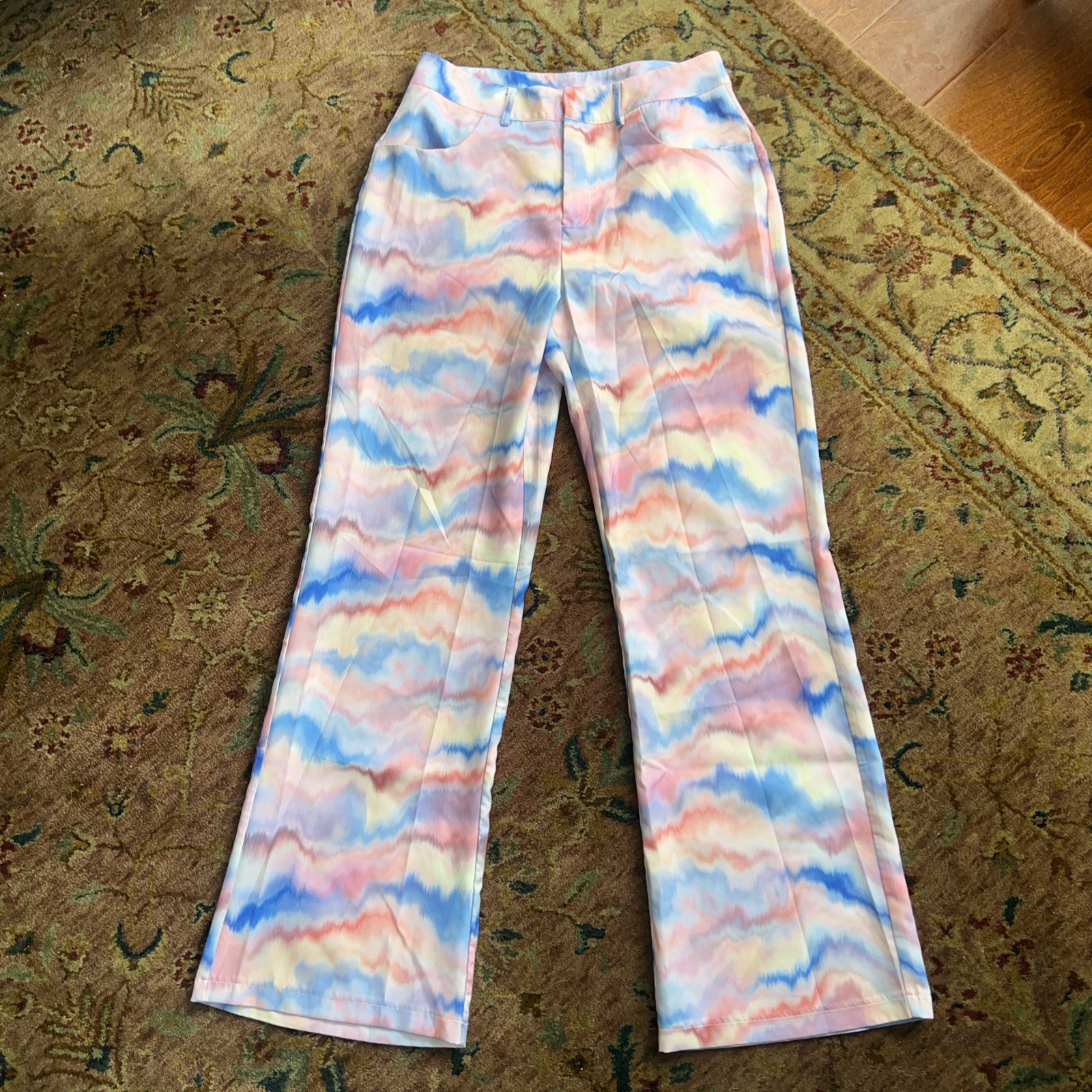 Cider Wide-Leg Pants L Pastel Tie Dye Watercolor Relaxed Flowy Boho Festival