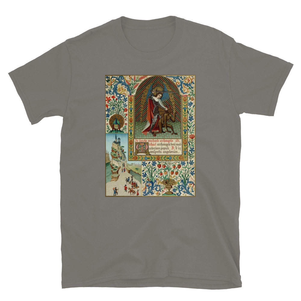 Archangel Michael vs Devil Medieval Gothic Illuminated Art Graphic T-Shirt