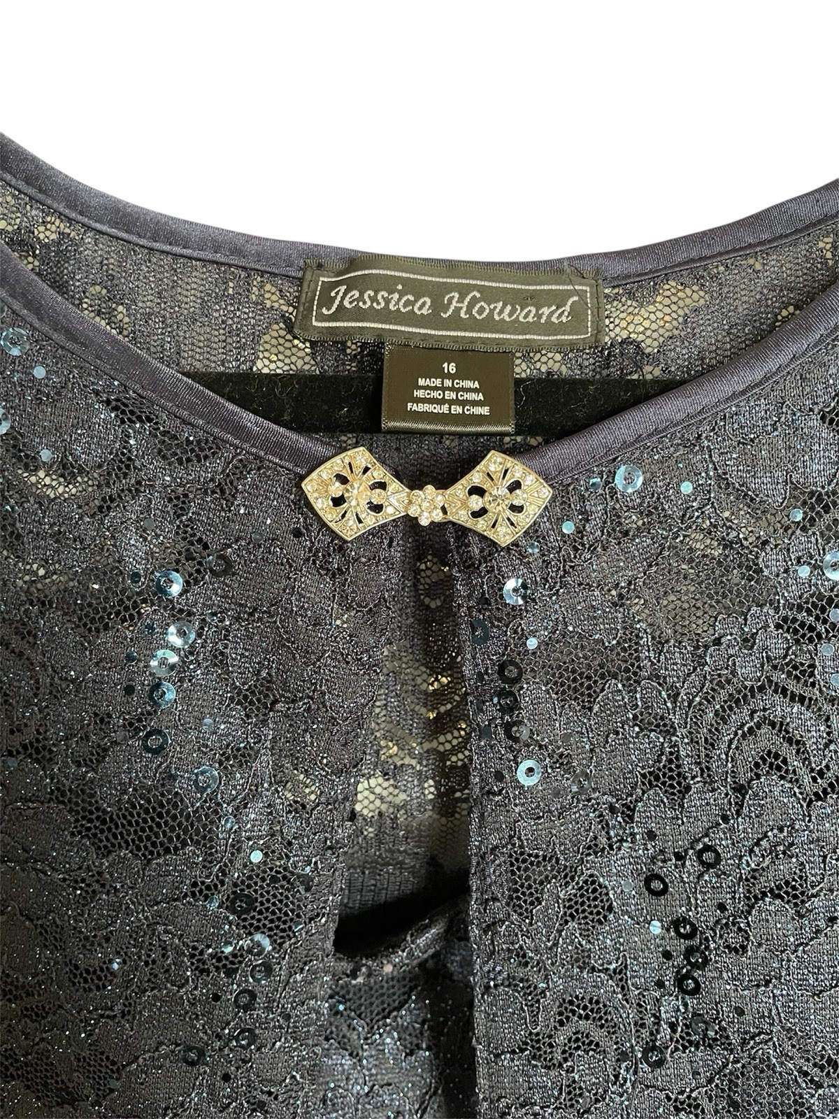 Jessica Howard Sequin Lace Jacket Formal Dress Mother Bride Groom Navy Blue 16