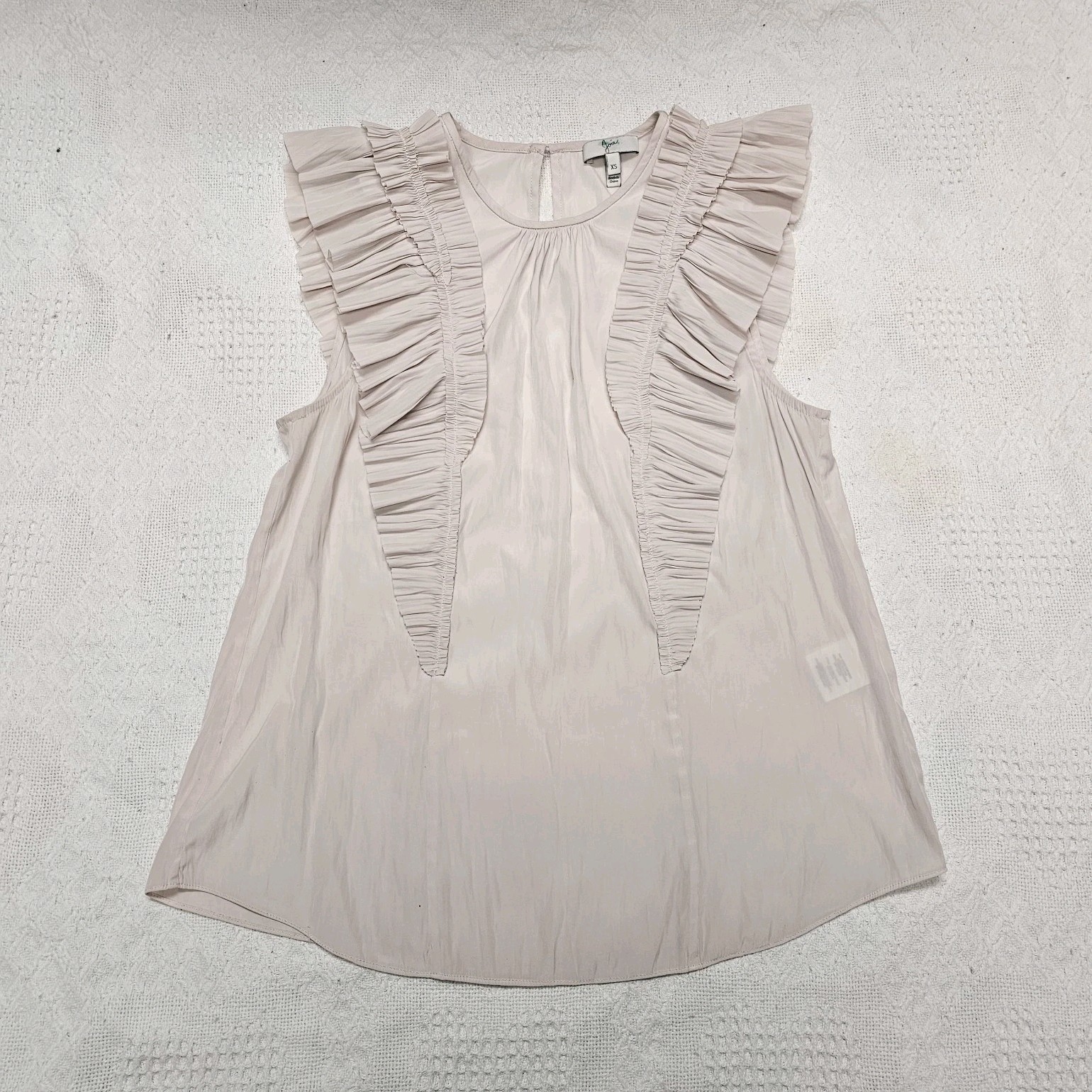 Joie Women’s Beige Solid Chiffon Ruffle Pleated Round Neck Sleeveless Blouse XS