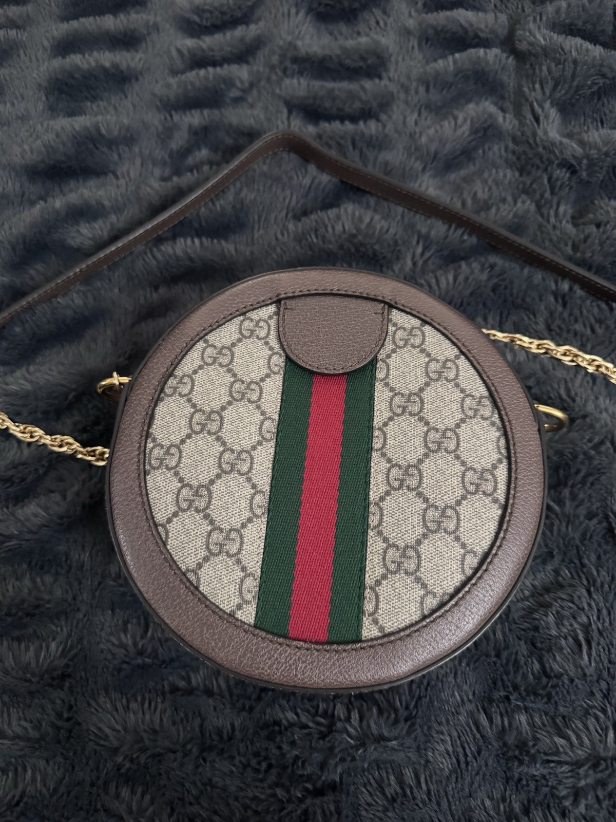 GUCCI Ophidia Round GG Supreme Crossbody Bag Beige Leather PVC Authentic