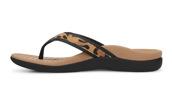 Vionic Women’s Tide 2.0 Toe Post Sandal, Black Leopard Print Suede