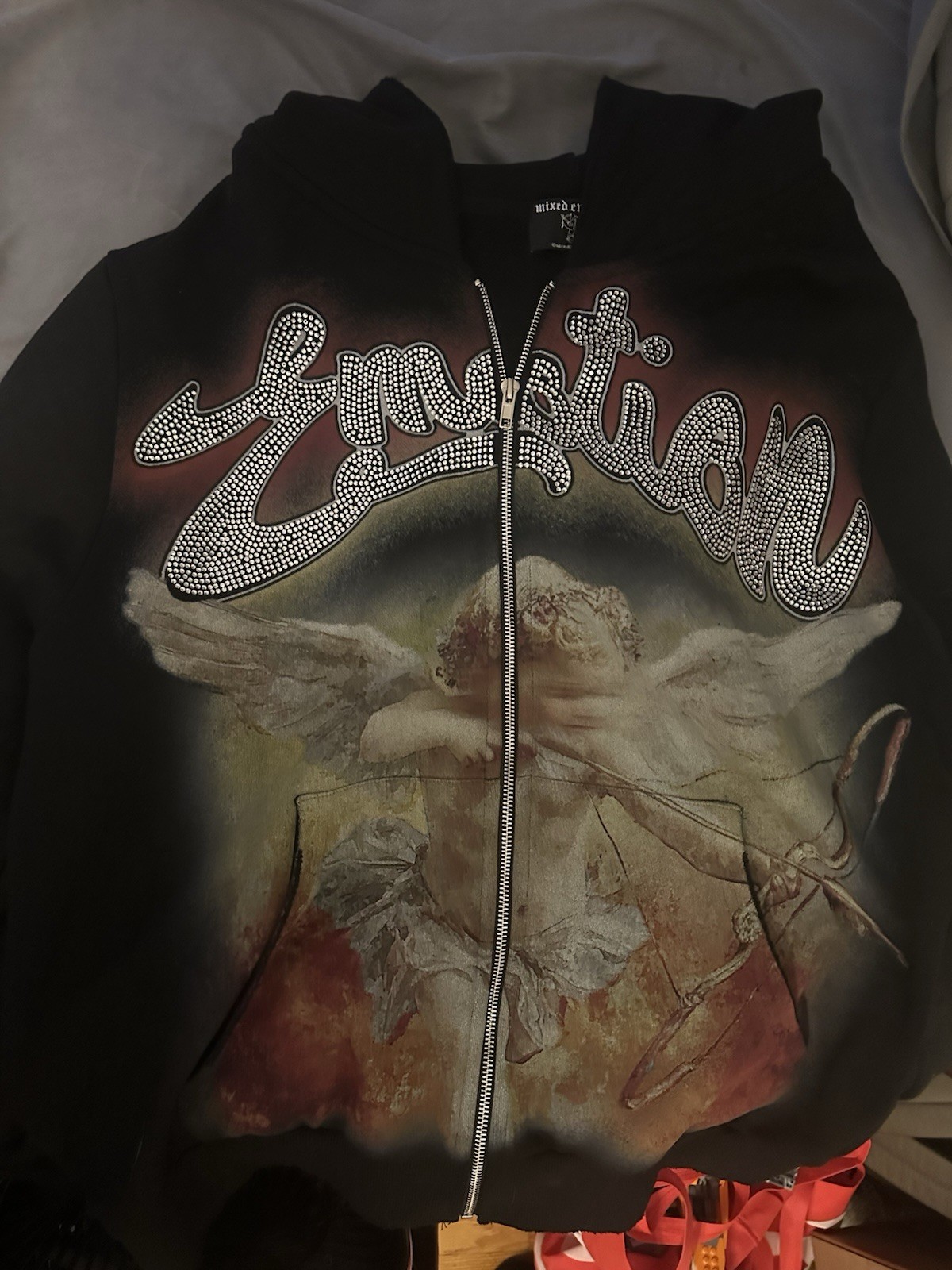 Mixed Emotions Men’s Angel Graphic Zip Up Hoodie – Men’s Large